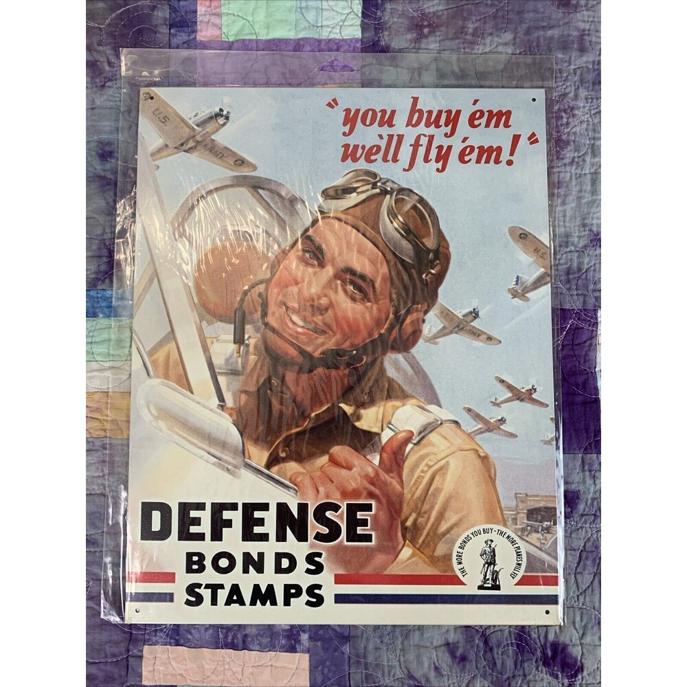 Defense Bonds Stamps Metal 12.5" X 16" Man Cave Bar Garage Decor Patriotic